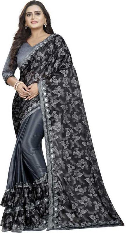 Printed Bollywood Lycra Blend Saree  (Black, Grey)