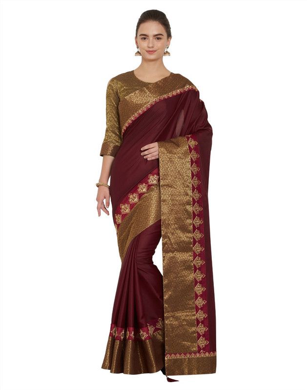 Solid/Plain Bollywood Silk Blend, Satin Saree  (Maroon)
