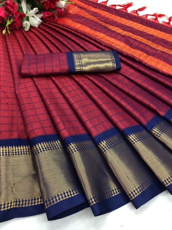 Thanjavur Art Silk, Cotton Silk Saree  (Red)