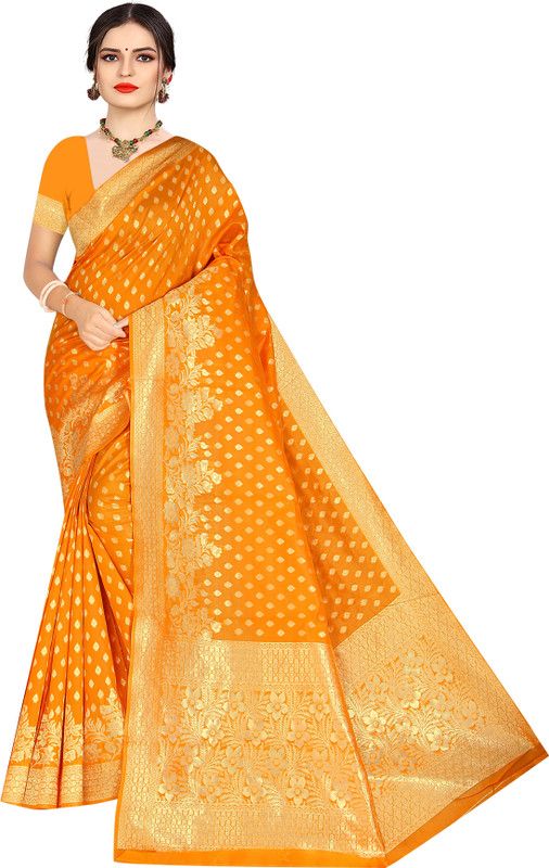 Printed, Self Design Kanjivaram Jacquard Saree  (Yellow)