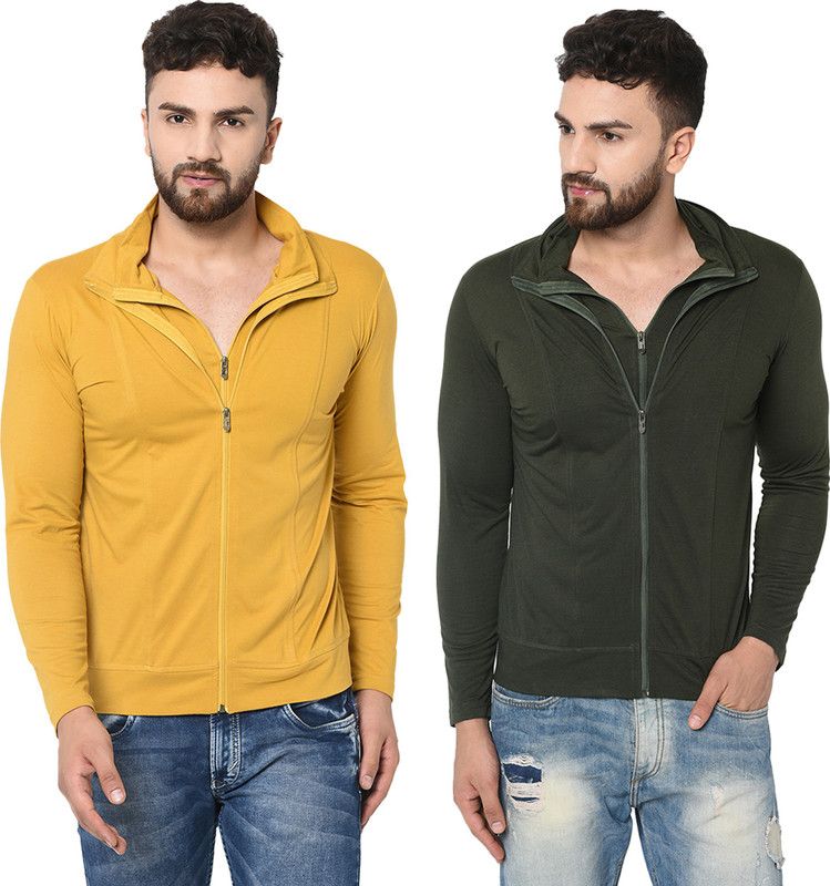 Solid Men Gold, Green T-Shirt  (Pack of 2)