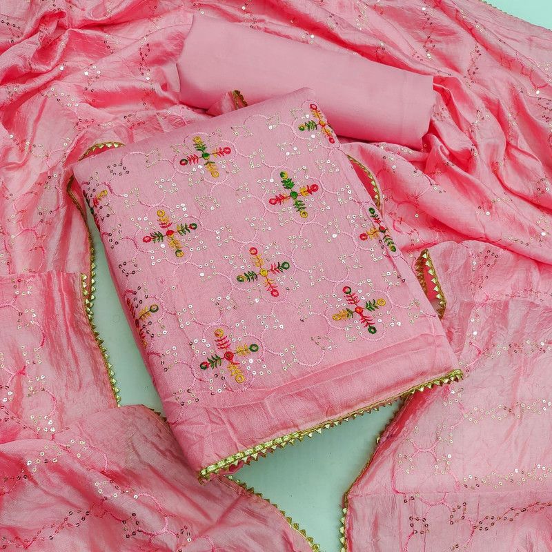 Unstitched Chanderi Kurta & Churidar Material Embroidered
