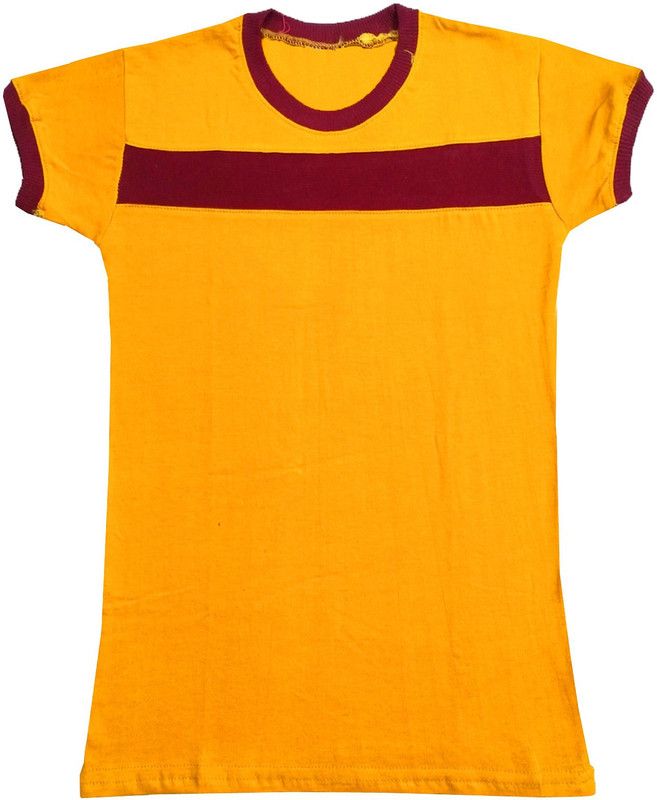 Boys & Girls Striped Pure Cotton T Shirt  (Yellow, Pack of 1)
