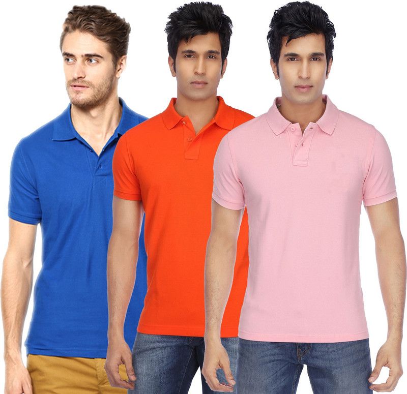 Pack of 3 Men Solid Polo Neck Poly Cotton Multicolor T-Shirt