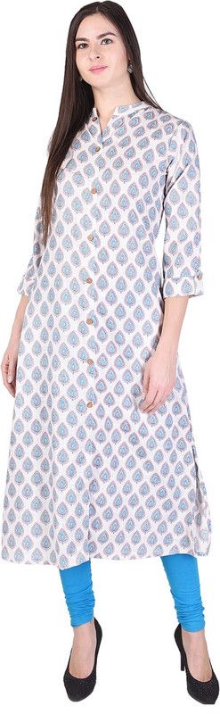 Women Block Print Cotton Blend Straight Kurta  (Grey)