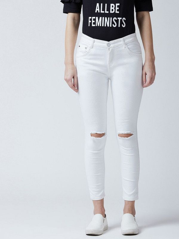 Women Skinny Mid Rise White Jeans