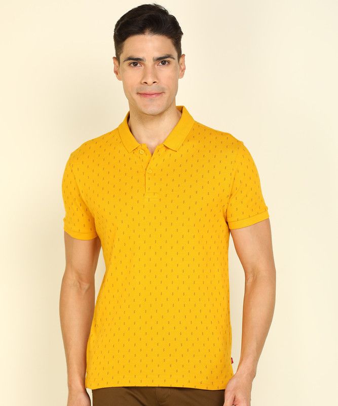 Men Printed Polo Neck Pure Cotton Yellow T-Shirt