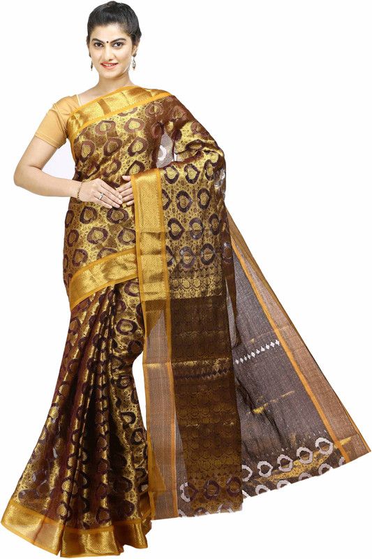 Woven Kanjivaram Art Silk Saree  (Brown)