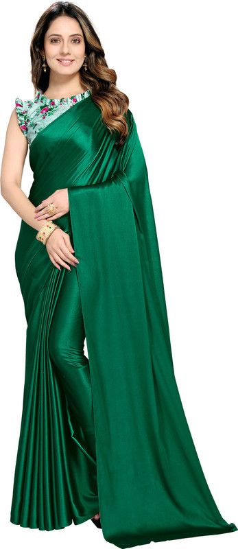 Fashion Satin Saree  (Dark Green)