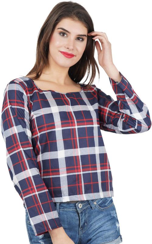Casual Regular Sleeves Checkered Women Multicolor Top