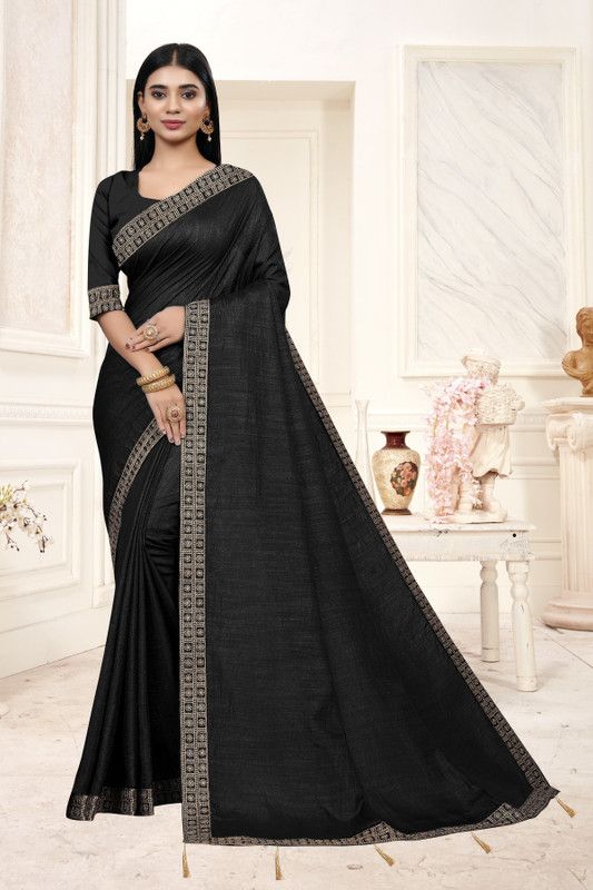 Embroidered Bollywood Art Silk Saree  (Black)