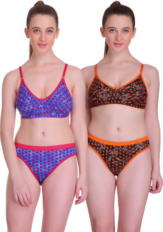 Bra & Panty Set Printed Red, Orange Lingerie Set