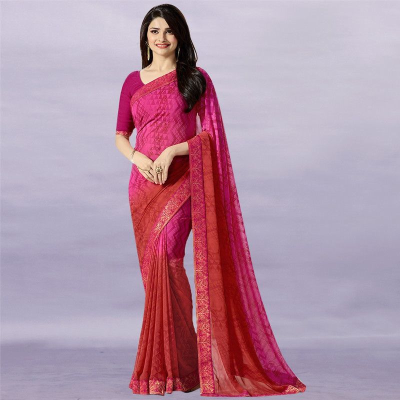 Printed Bollywood Georgette, Chiffon Saree  (Pink)