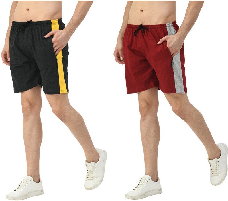 Pack of 2 Solid, Color Block Men Multicolor Bermuda Shorts