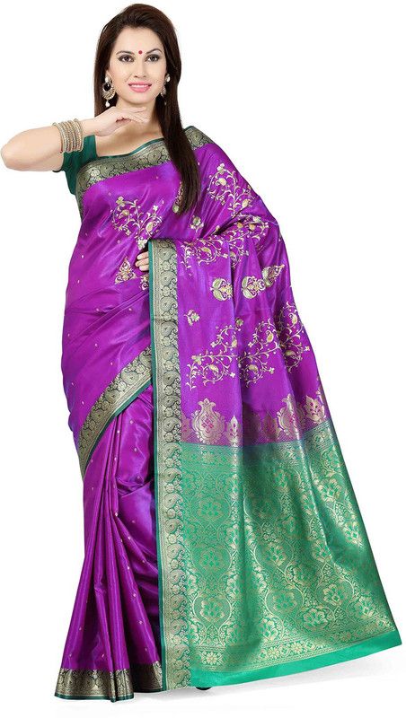 Woven Bollywood Satin Saree  (Purple)