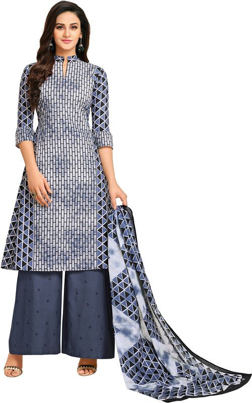 Unstitched Cotton Blend Salwar Suit Material Geometric Print