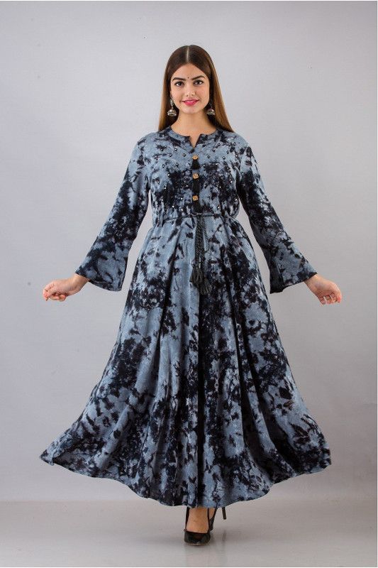 Women Dyed/Ombre Viscose Rayon Anarkali Kurta  (Grey)