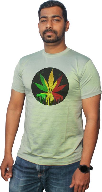Printed T-shirts For Men Men Printed Round Neck Elastane Dark Green T-Shirt