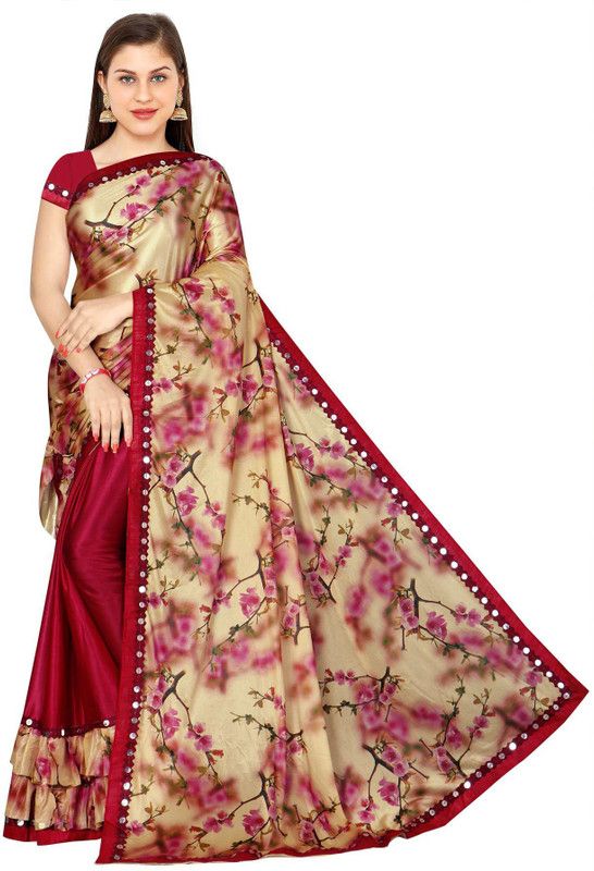 Handloom Lycra Blend Saree  (Red)