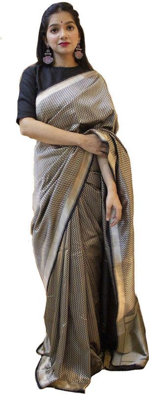 Woven Banarasi Jacquard Saree  (Brown)