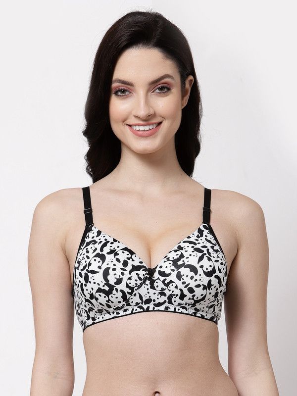 Women T-Shirt Lightly Padded Bra  (White, Black)