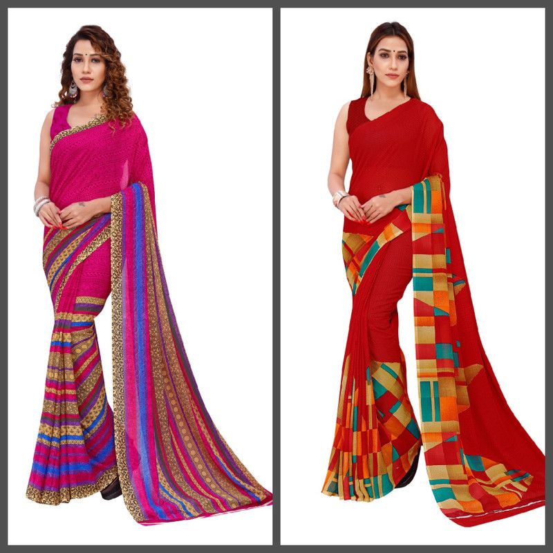 Geometric Print Daily Wear Georgette Saree  (Pink, Red)