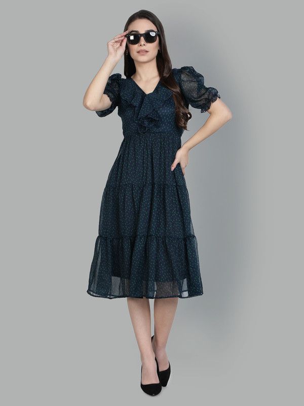 Women A-line Blue, Green Dress