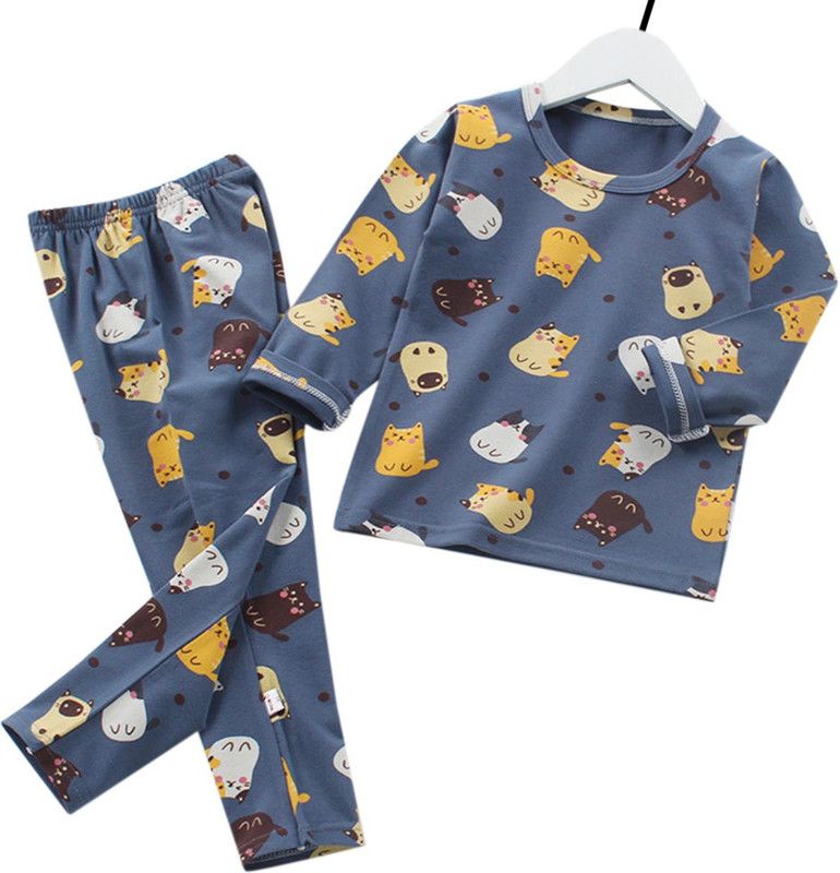 Boys Casual T-shirt Pyjama  (Blue)