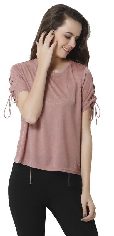 Casual Cutout Solid Women Pink Top