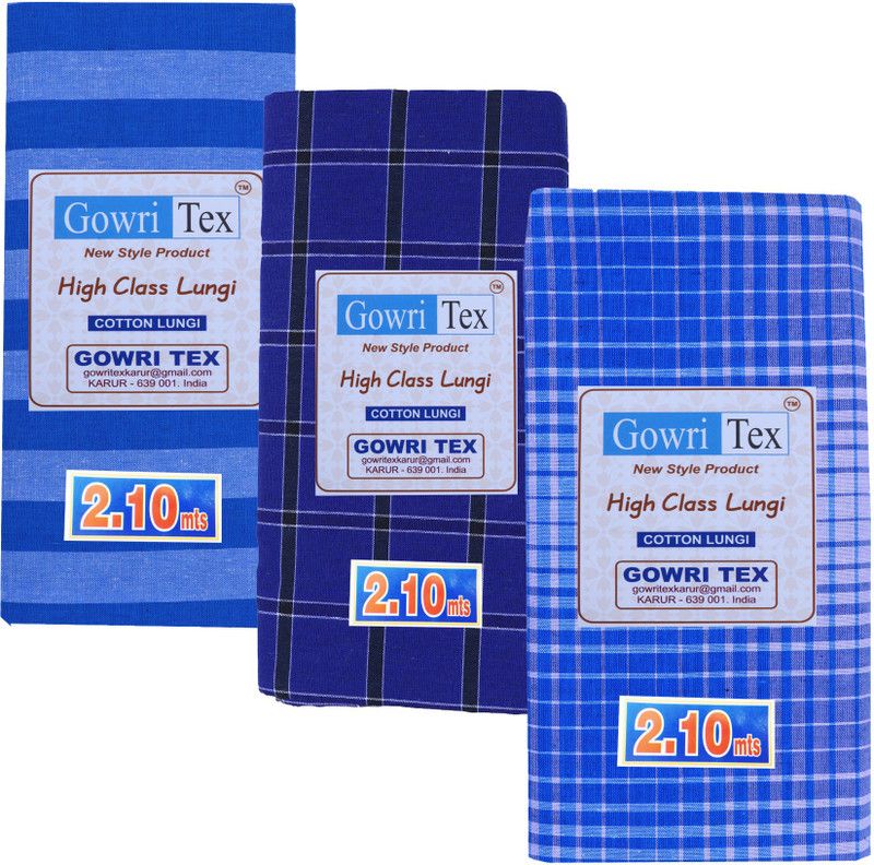 GOWRI TEX Striped Blue Lungi
