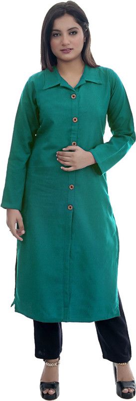 Women Solid Wool Straight Kurta  (Green)
