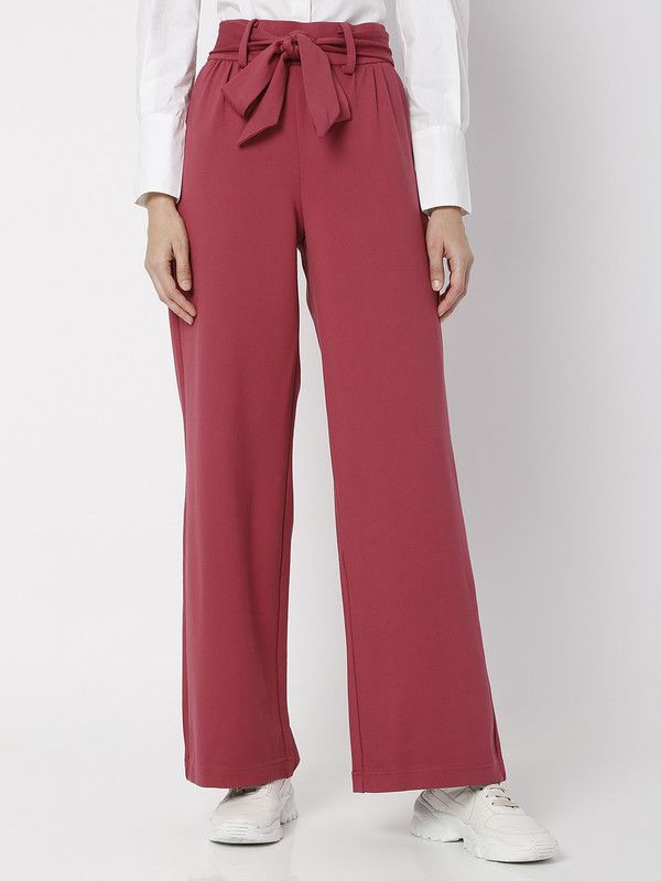 Pack of 2 Women Flared Red Viscose Rayon Trousers