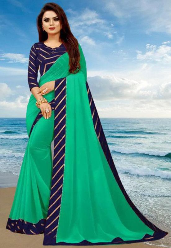 Solid Gadwal Georgette Saree  (Green)