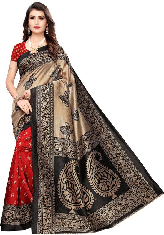 Solid/Plain Kalamkari Art Silk Saree  (Red)