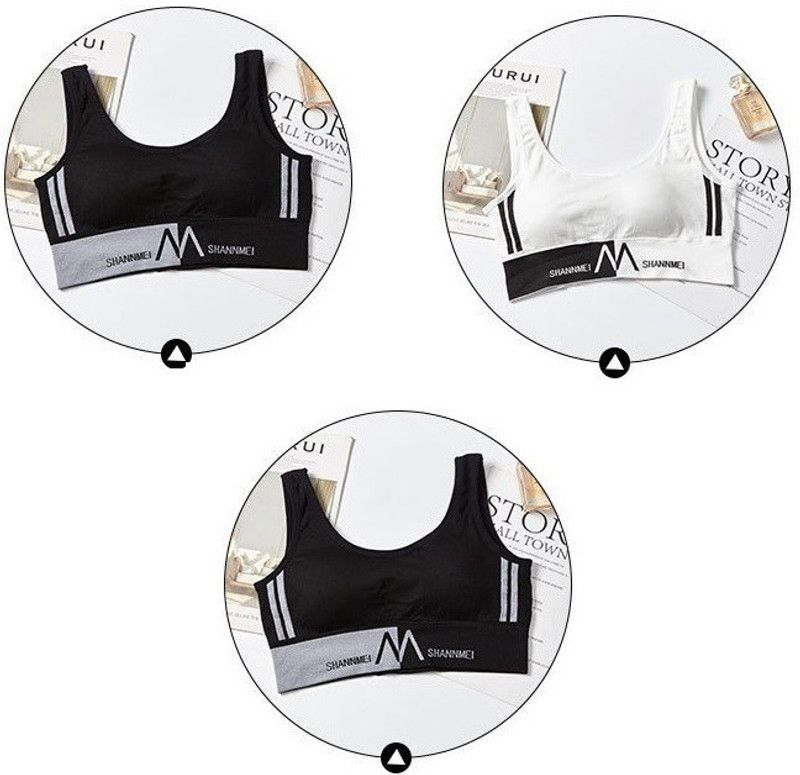 Pack of 3 Women Sports Lightly Padded Bra  (Black, White, Black)