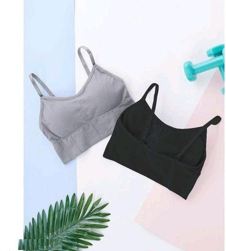 Pack of 2 Women Cami Bra Lightly Padded Bra  (Grey, Black)