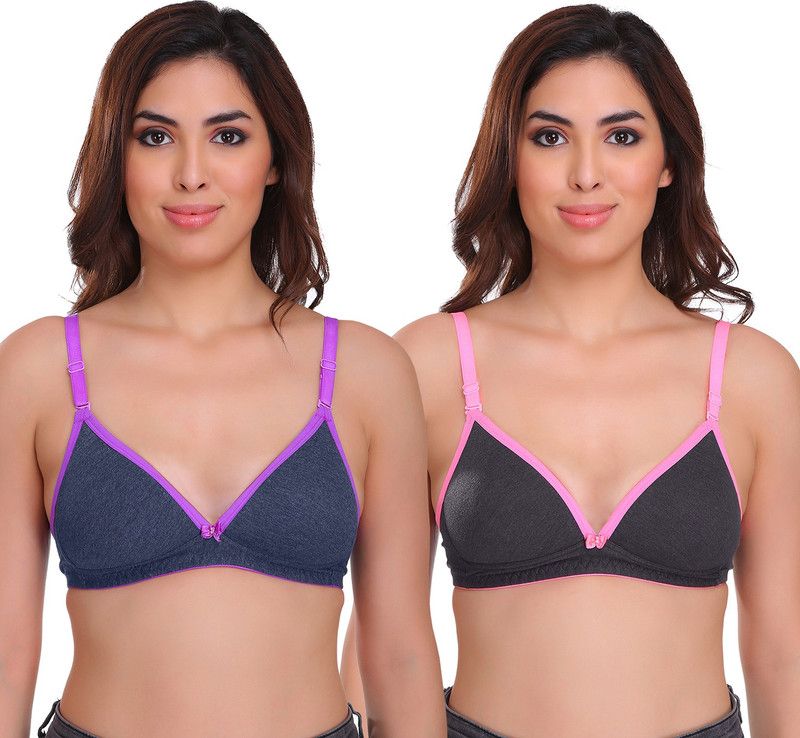 Pack of 2 Women Full Coverage Lightly Padded Bra  (Black, Grey)