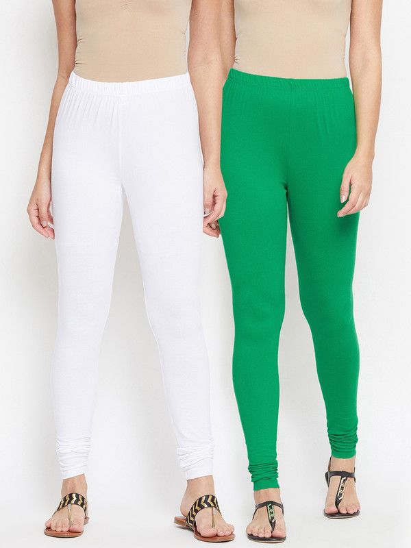 AINE Churidar Length Western Wear Legging  (Green, Solid)