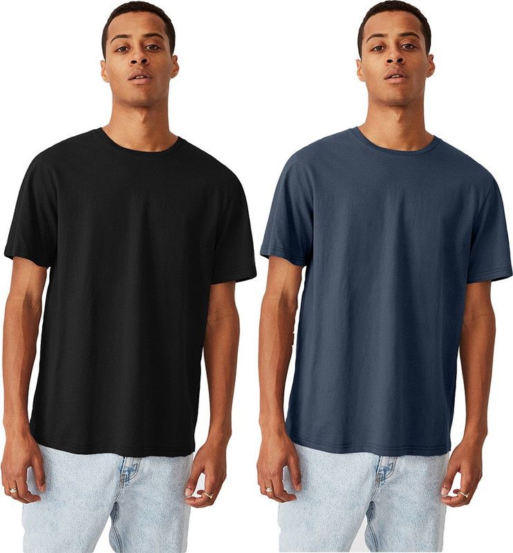 Pack of 2 AP00012 Men Solid Round Neck Pure Cotton Blue, Black T-Shirt