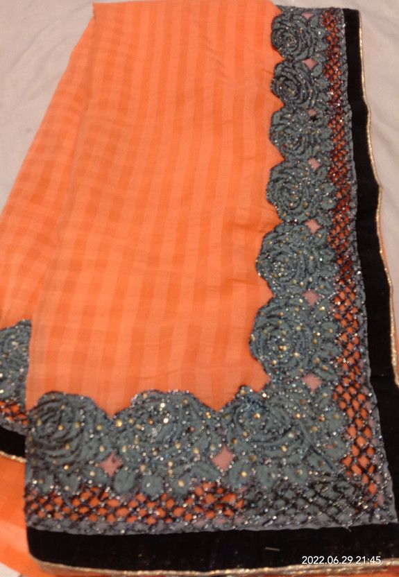 Temple Border Murshidabad Georgette Saree  (Orange)