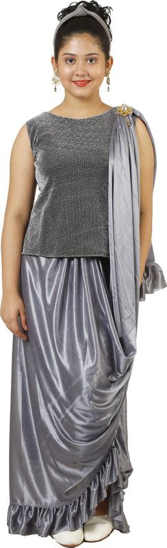 Girls Lehenga Choli Ethnic Wear Solid Lehenga, Choli and Dupatta Set  (Grey, Pack of 1)