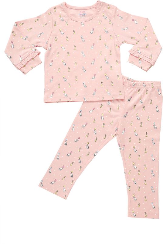 Baby Girls Printed Cotton Jersey Kids Nightwear  (Pink Pack of 1)