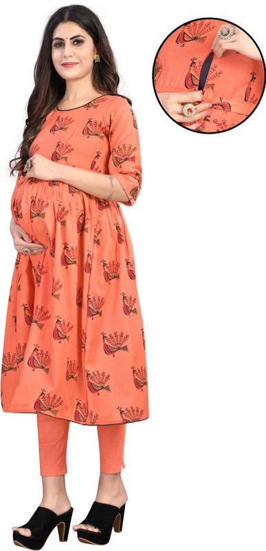 Abstract, Applique, Argyle, Checkered, Chevron, Colorblock, Embellished, Floral Print, Geometric Print, Houndstooth, Herringbone, Paisley, Striped, Polka Print, Self Design, Woven Cotton Silk Stitched Anarkali Gown  (Orange)