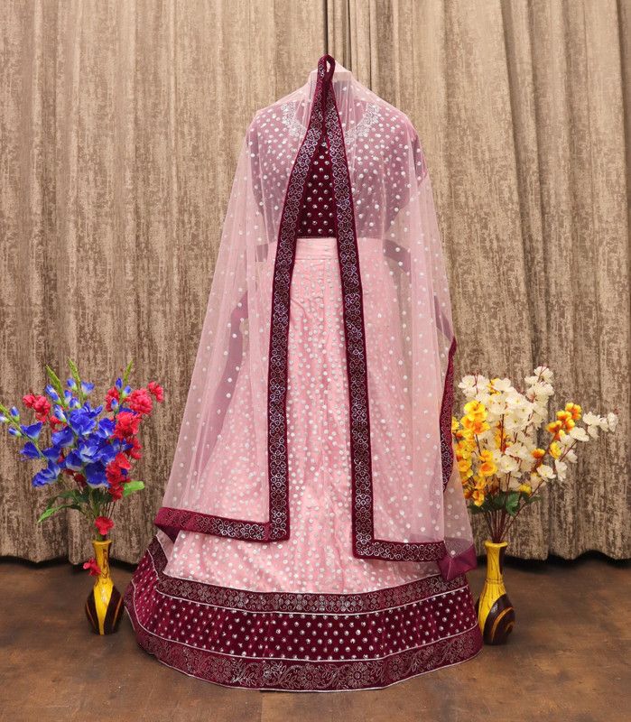 Floral Print Semi Stitched Lehenga & Crop Top  (Pink)