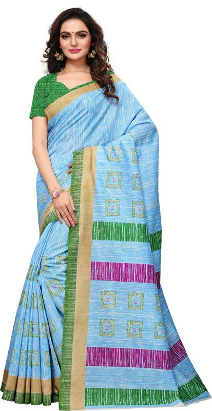Printed Bollywood Silk Blend, Art Silk Saree  (Light Blue)