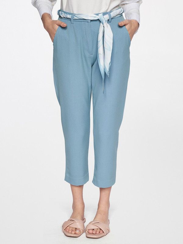 Women Tapered Blue Viscose Rayon Trousers