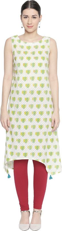 Women Self Design Cotton Blend Flared Kurta  (White)