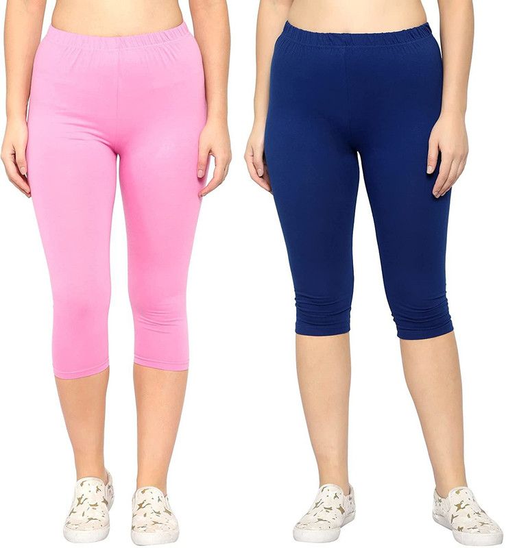 Women's Regular Fit Plain 3/4th Capri Leggings Pants Women Pink, Blue Capri