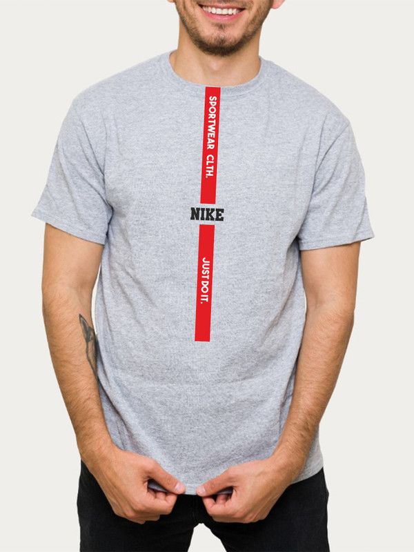 Printed Men's Regular Fit Round Neck Grey Tshirt (Half Sleeve Cotton T-Shirts Men Printed Round Neck Cotton Blend Grey T-Shirt