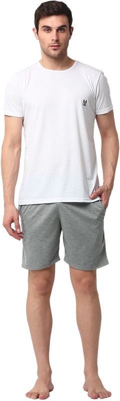 Men White, Grey Top & Shorts Set